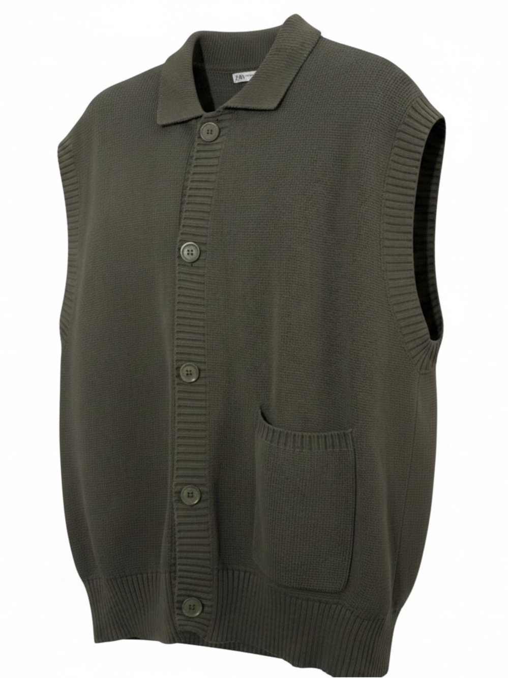 Zara Sleeveless Olive Green/Khaki Button Down Knit Vest Size Large/XL